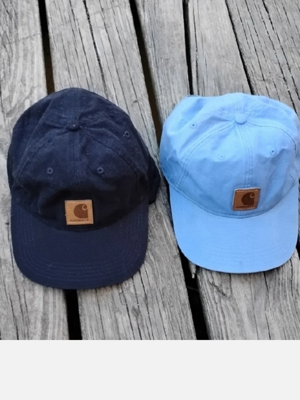 Carhartt Navy and Light Blue Twin Baseball Caps with Leather Patch - Picture 1 of 1
